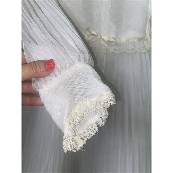 Vintage 70s Girl’s White Ruffle Chiffon Sunday Best Dress Made in USA Union 12 - Picture 4 of 7